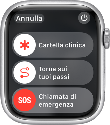 Schermata di Apple Watch che mostra il cursore di Chiamata di emergenza