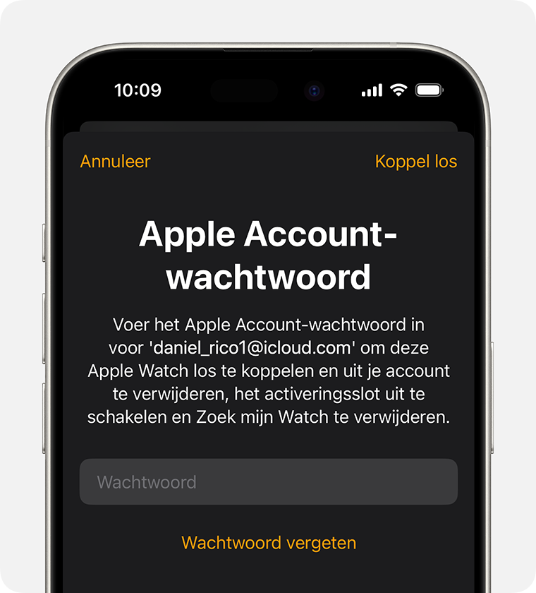 Je moet wellicht het wachtwoord van je Apple Account invoeren om het activeringsslot uit te schakelen.