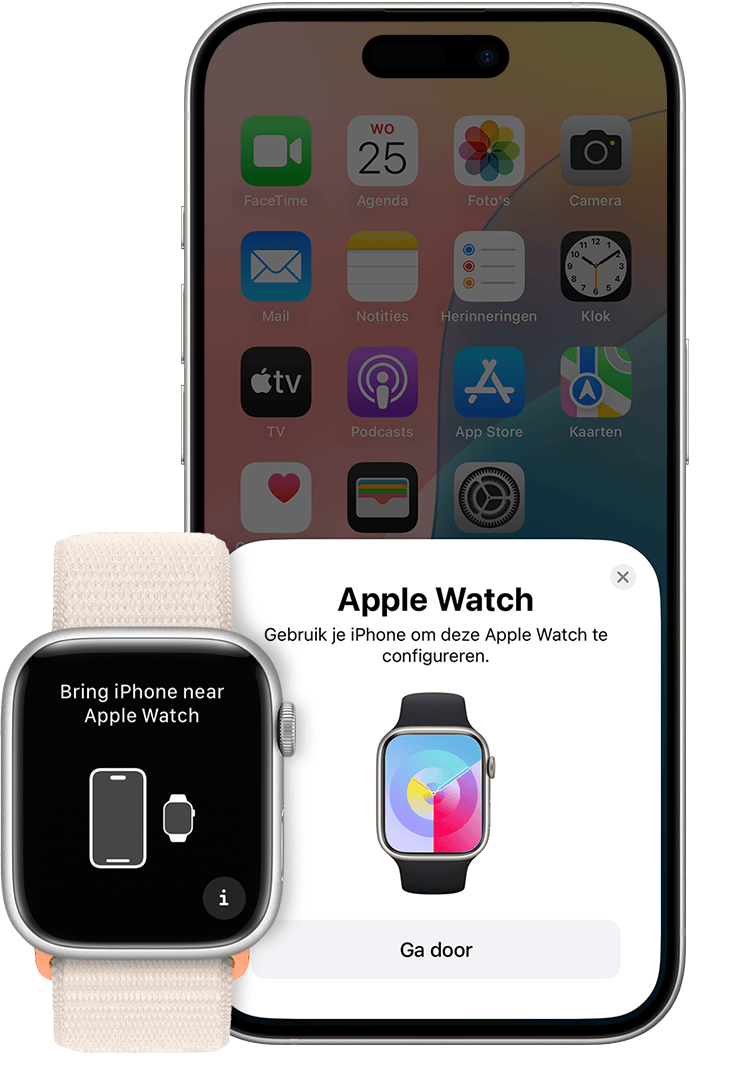 Koppelingsschermen van de Apple Watch en iPhone