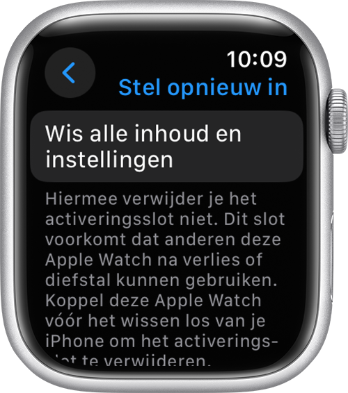 Apple Watch met 'Wis alle inhoud en instellingen'