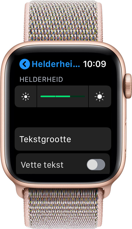 Het scherm 'Helderheid en tekstgrootte'