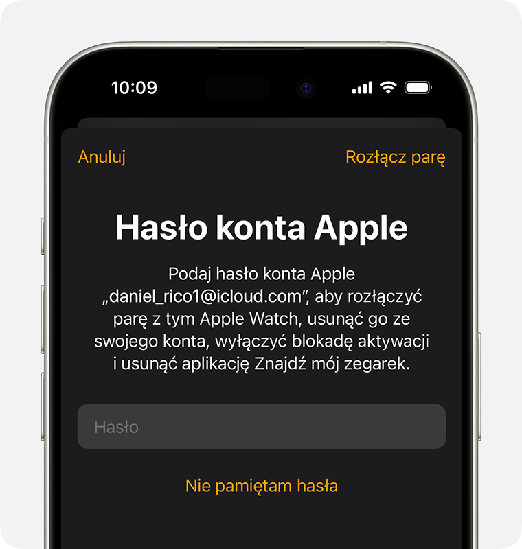 Monit o wprowadzenie hasła konta Apple w celu wyłączenia blokady aktywacji