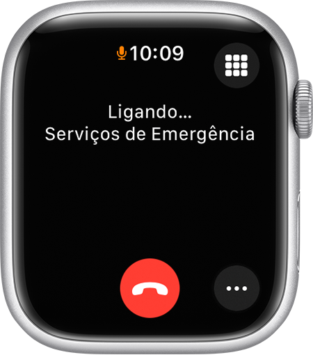  Tela do Apple Watch mostrando uma chamada para os Serviços de Emergência