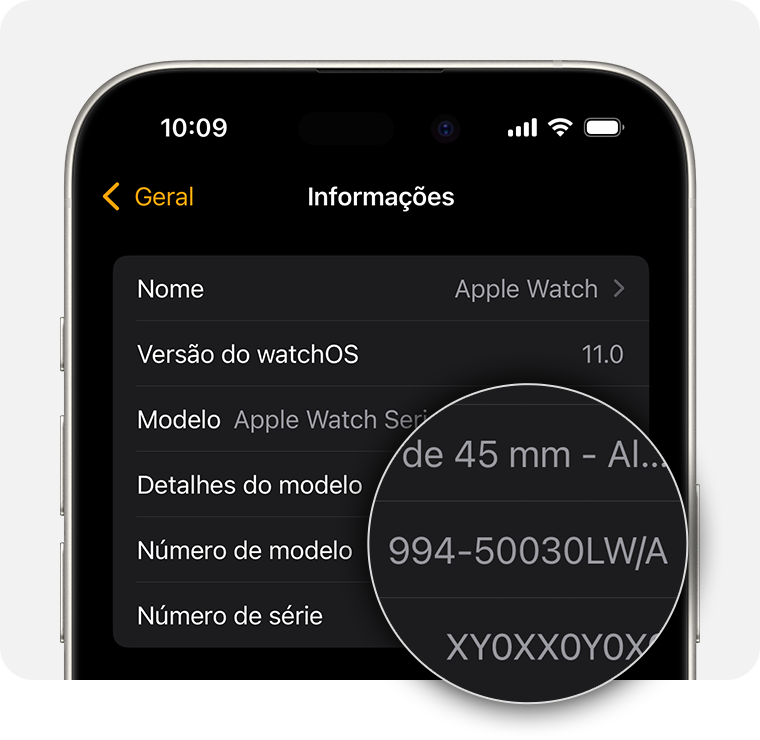 Ecrã do iPhone a mostrar as definições gerais do Apple Watch