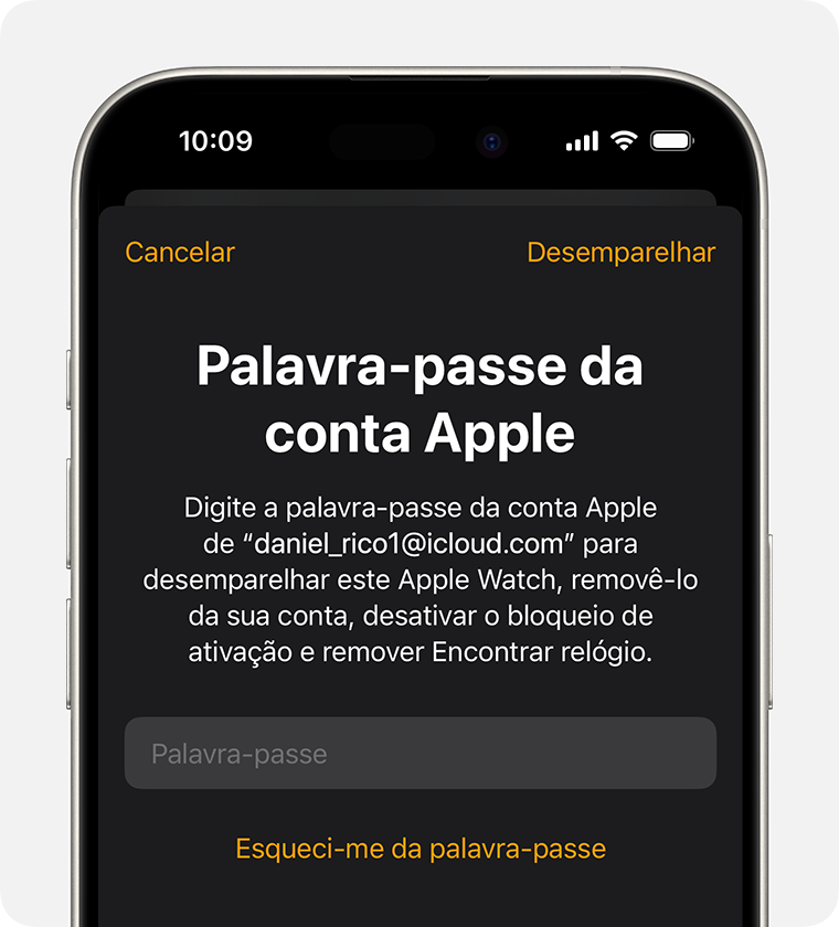 Pedido para introduzir a palavra-passe da conta Apple para desativar o Bloqueio de ativação.