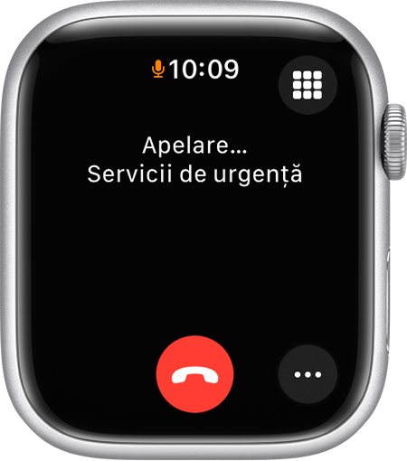 Ecranul Apple Watch afișând un apel către serviciile de urgență