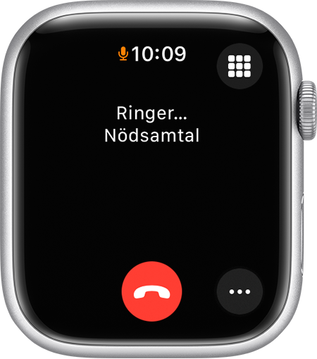 Apple Watch-skärm som visar ett samtal till räddningstjänsten