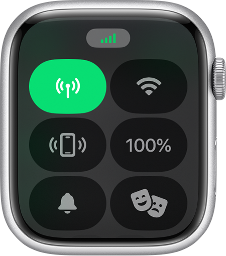 Centre de contrôle de l’Apple Watch affichant la connexion mobile