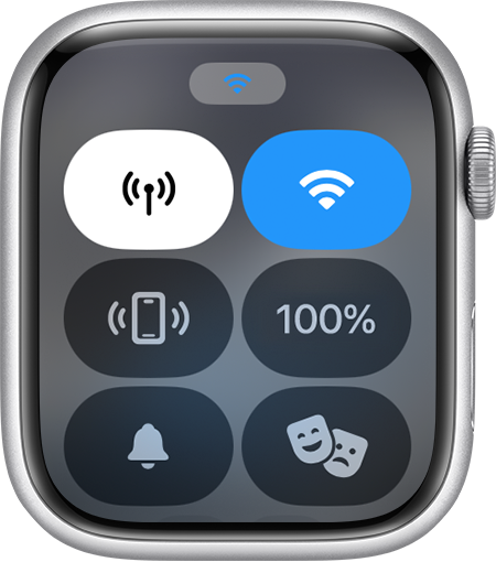 Centre de contrôle de l’Apple Watch affichant la connexion Wi-Fi