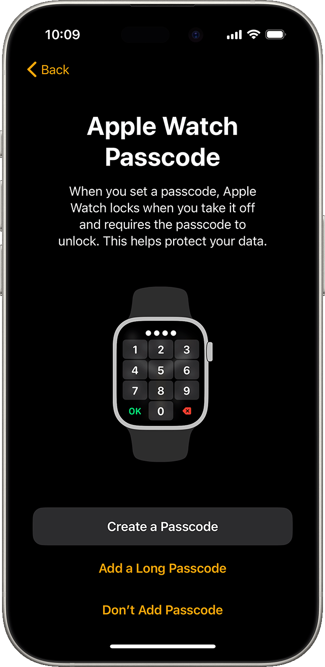 Apple Watch Passcode setup screen