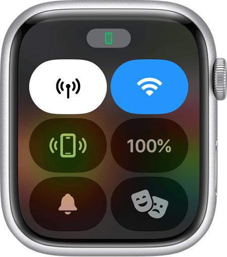 Apple Watch Control Center showing the green iPhone icon