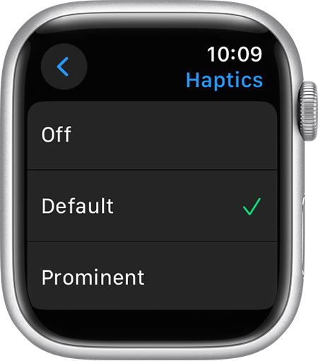 Apple Watch screen showing Haptics settings