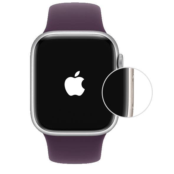 Apple Watch wordt aangezet en toont de locatie van de zijknop