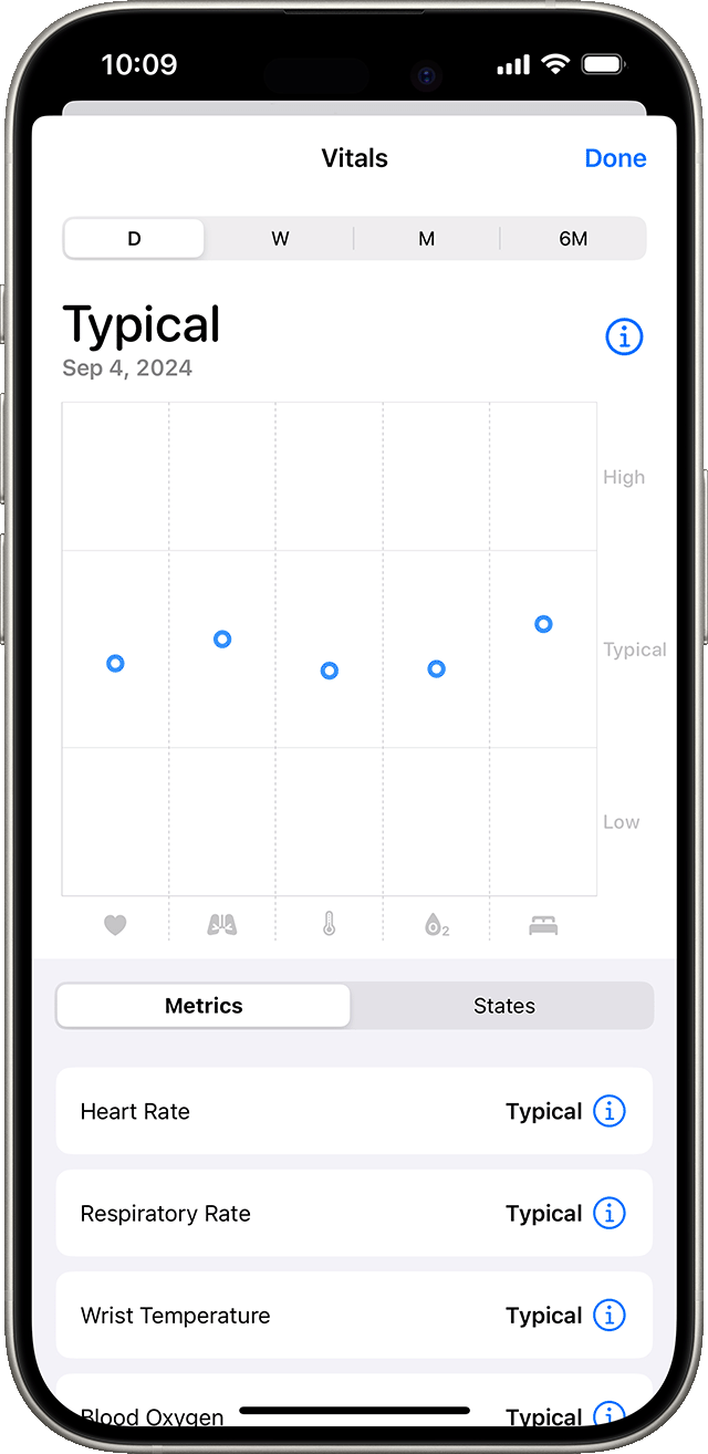 An iPhone that shows overnight health metrics in a typical range for a single day.