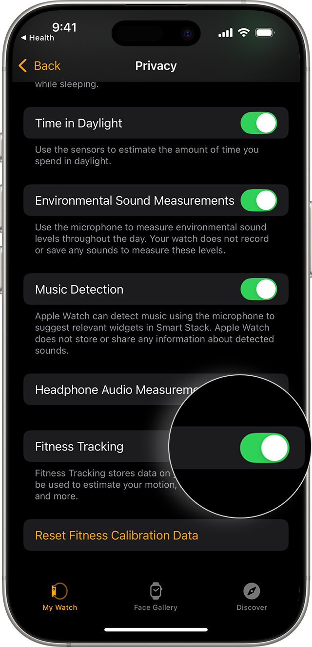 iPhone screen showing Apple Watch Privacy settings