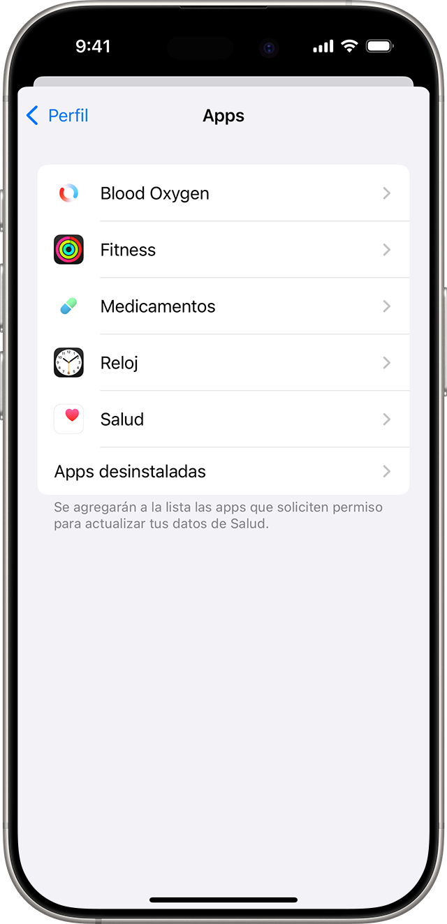 Pantalla de iPhone en la que se muestran las apps conectadas a la app Salud