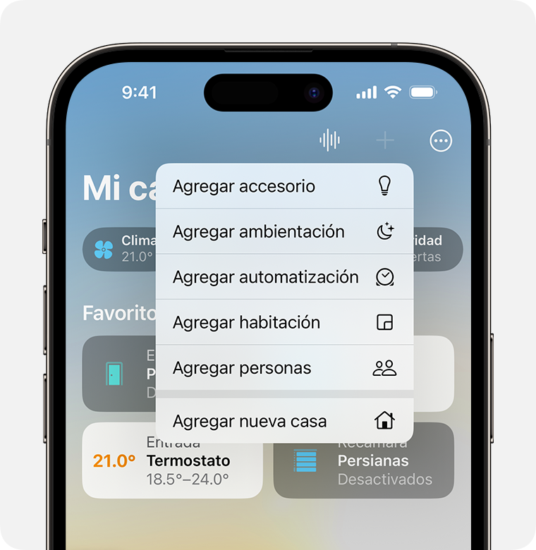 La opción Agregar accesorio aparece en primer lugar después de tocar Agregar.