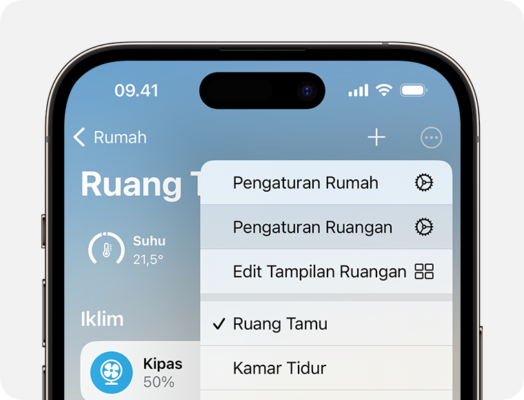 Pengaturan Ruangan muncul pada bagian Pengaturan Rumah setelah tombol Lainnya diketuk atau diklik