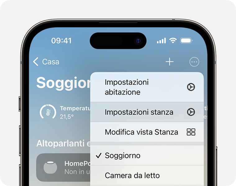 Le impostazioni della stanza vengono visualizzate sotto Impostazioni abitazione dopo aver toccato o fatto clic sul pulsante Altro