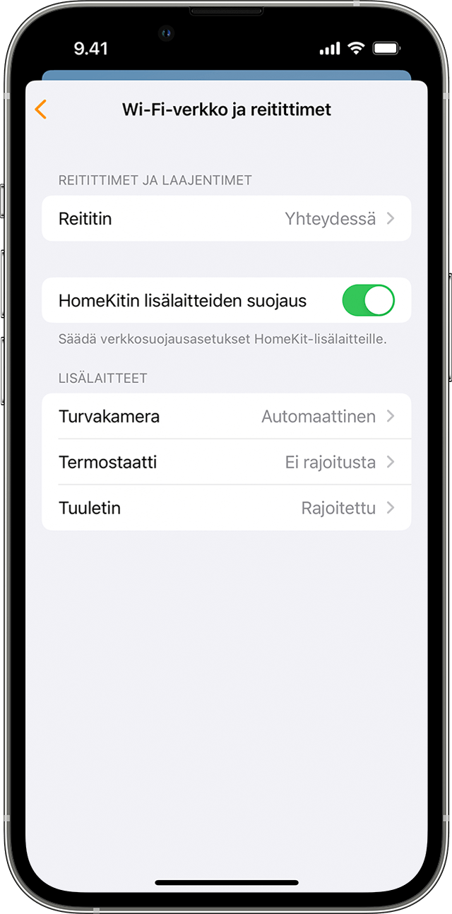 iPhone, jossa näkyy Wi-Fi-verkon ja reitittimien paneeli