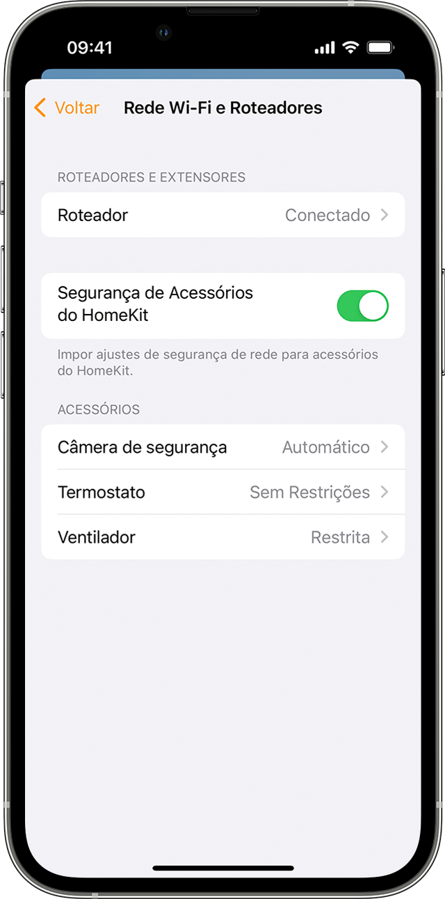 iPhone com painel "Rede Wi-Fi e Roteadores" exibido