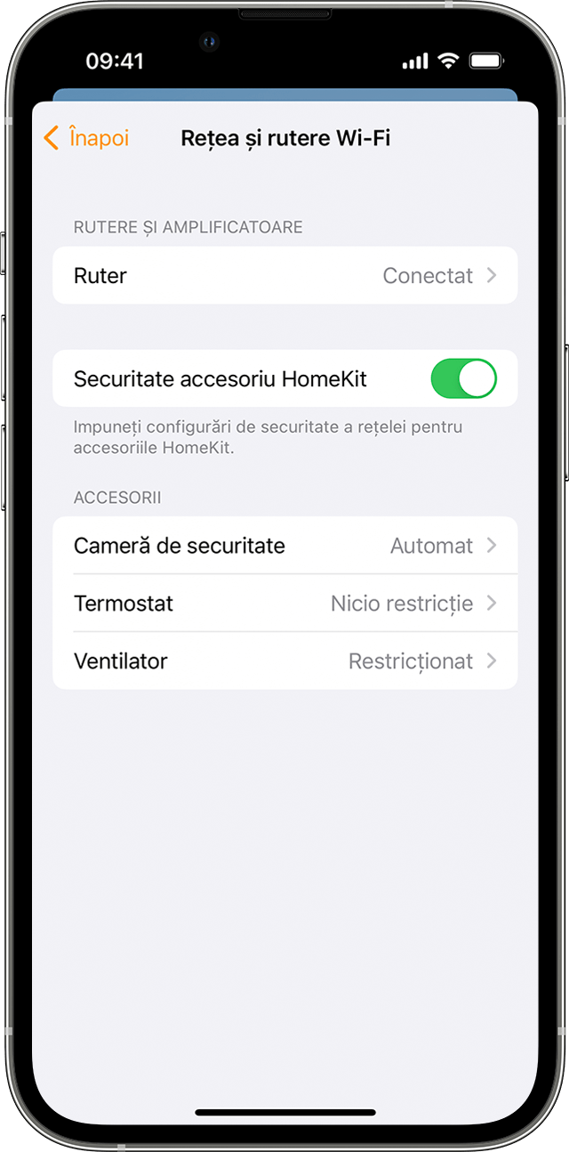 Un iPhone pe care este afișat panoul Rețea și rutere Wi-Fi