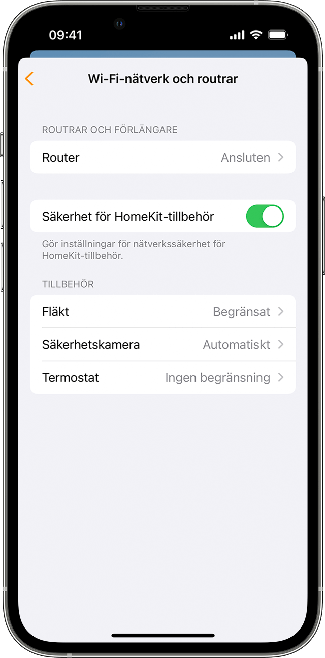 iPhone där panelen för Wi-Fi-nätverk och routrar visas