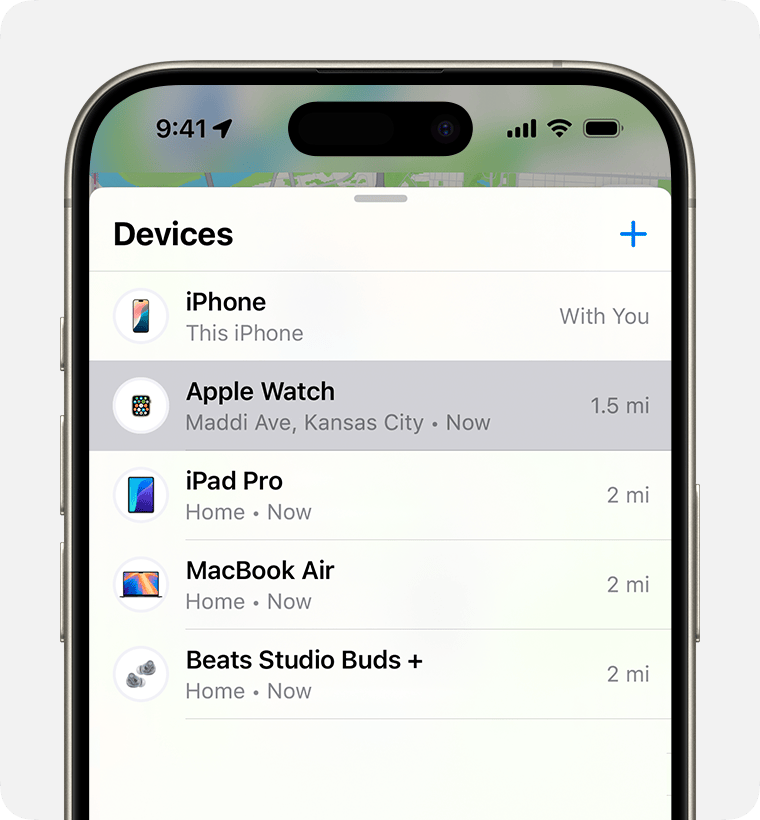 Select your watch in Find My to turn on Lost Mode for your Apple Watch.