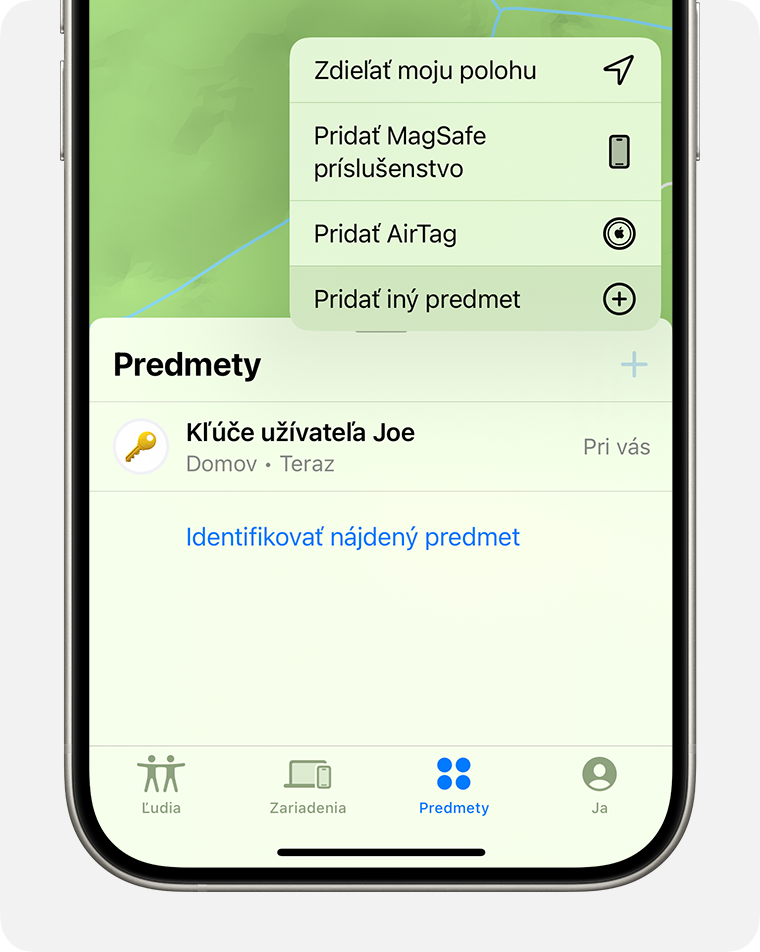 V apke Nájsť klepnite na Pridať iný predmet a pridajte príslušenstvo siete služby Nájsť od iného výrobcu.
