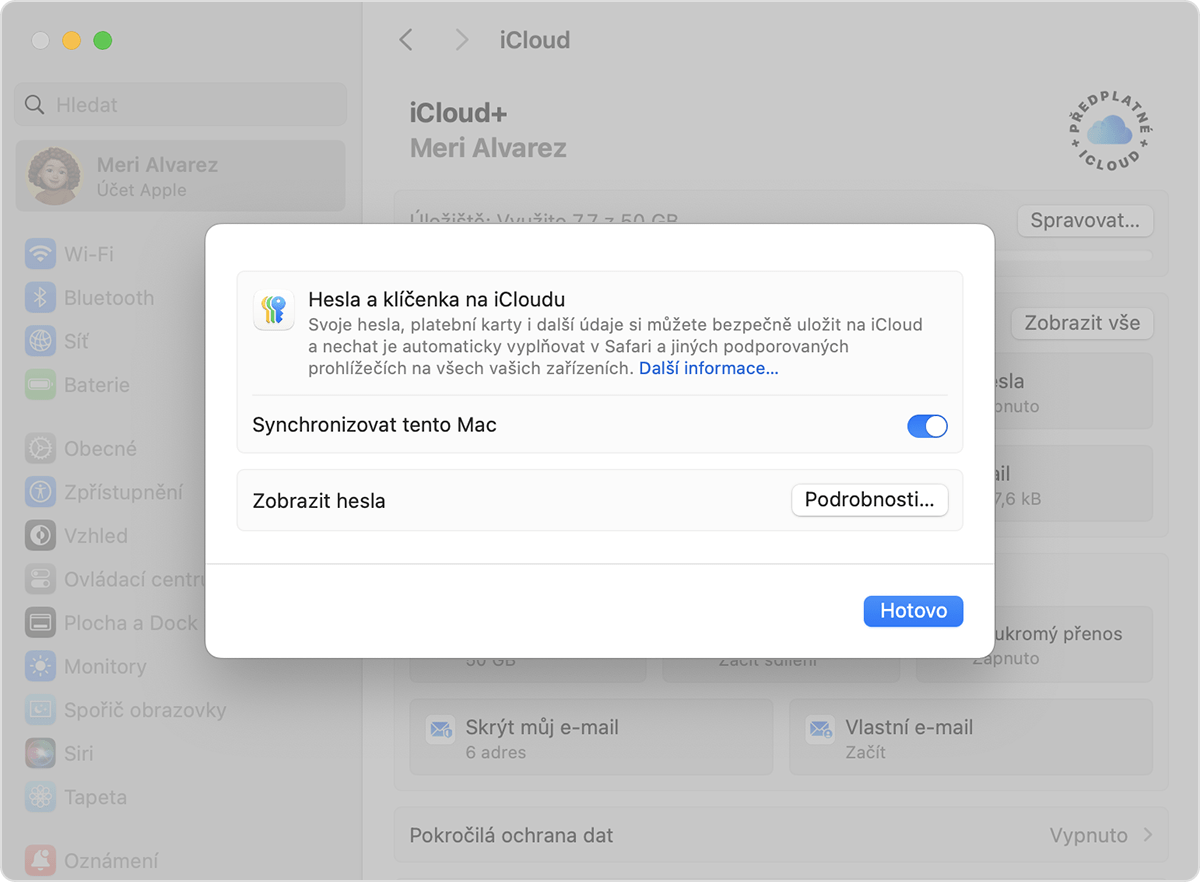 Kliknutím na Synchronizovat tento Mac zapněte na Macu hesla a klíčenku na iCloudu.
