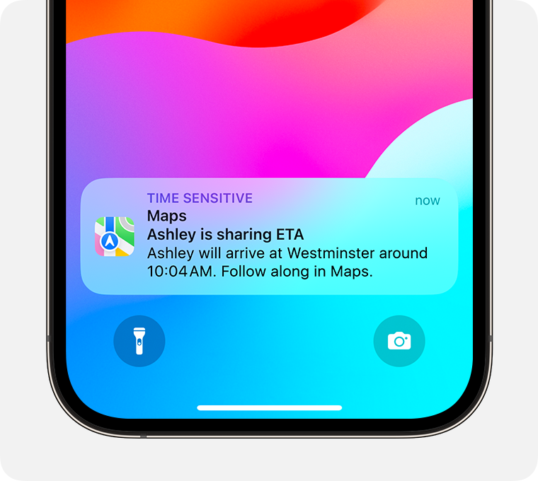 Cuando compartes tu hora estimada de llegada en Mapas, la persona con la que la compartes recibe esta notificación.