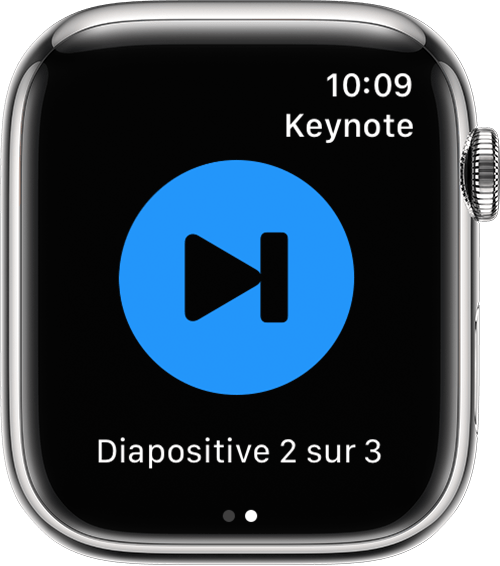 Le bouton Suivant dans l’app Keynote sur une Apple Watch