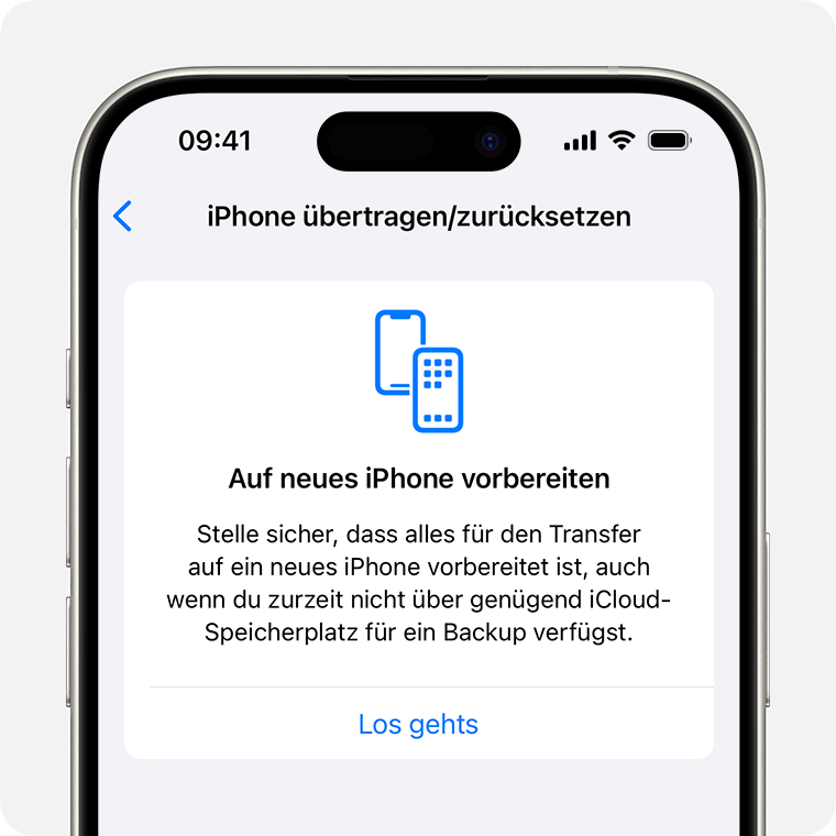 iPhone mit dem Bildschirm für die Vorbereitung für ein neues iPhone