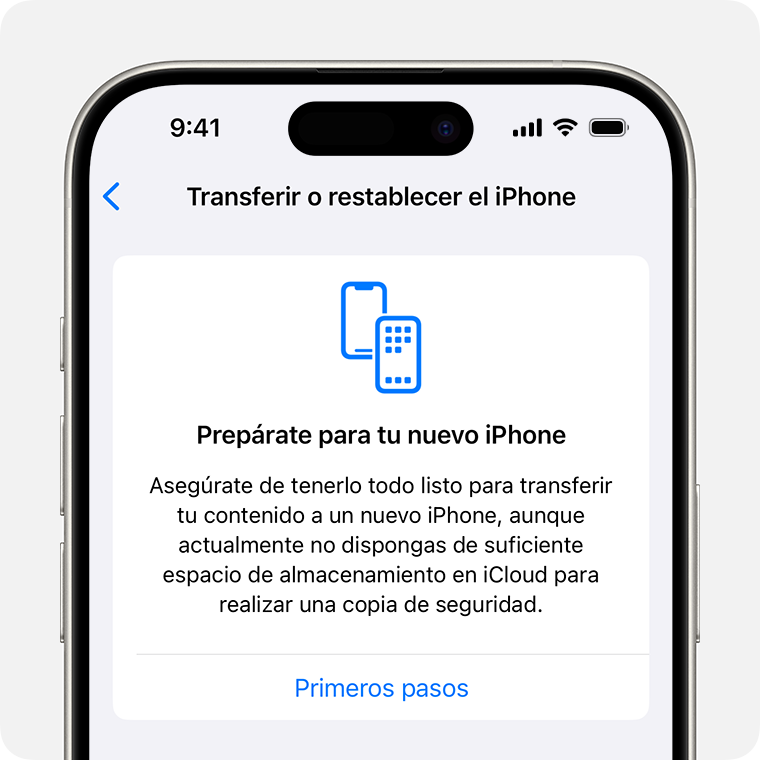 iPhone que muestra la pantalla Prepara tu nuevo iPhone