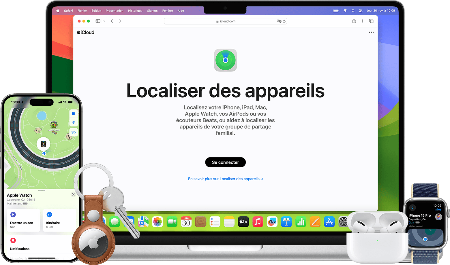 Retrouvez un AirTag, un iPhone ou un autre appareil Apple dans l’app Localiser ou sur le Web.