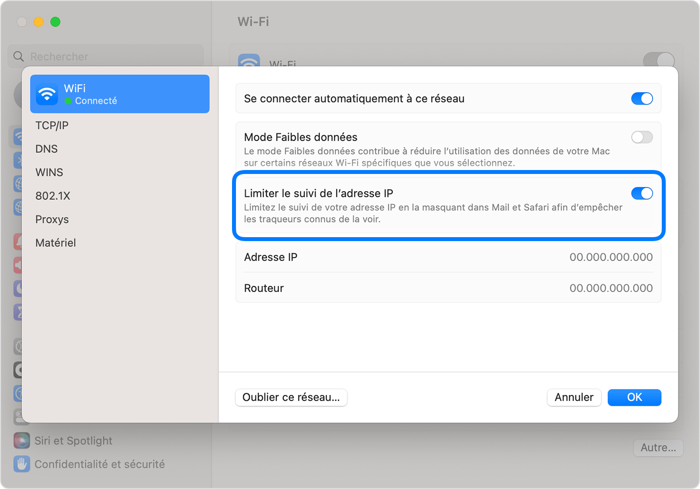 Désactiver le relais privé pour un réseau Wi-Fi spécifique sur Mac