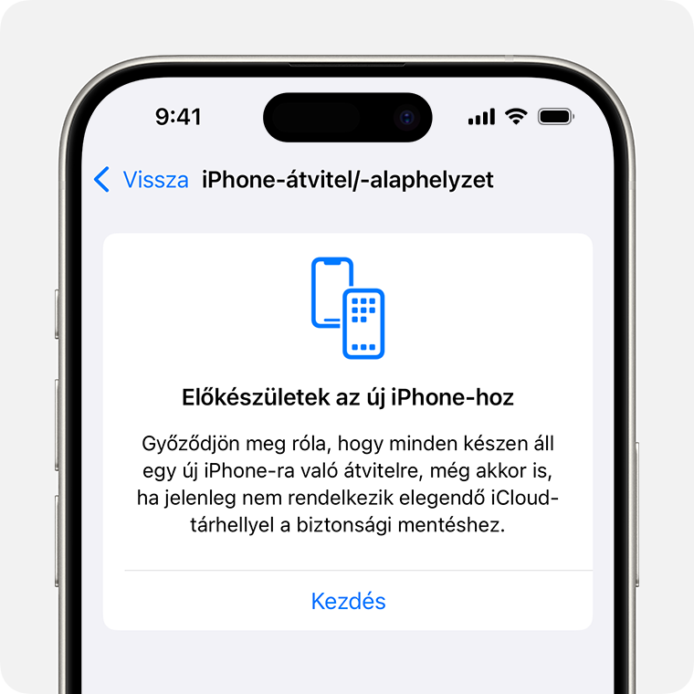 Egy iPhone, amelyen az Előkészületek az új iPhone-hoz képernyő látható