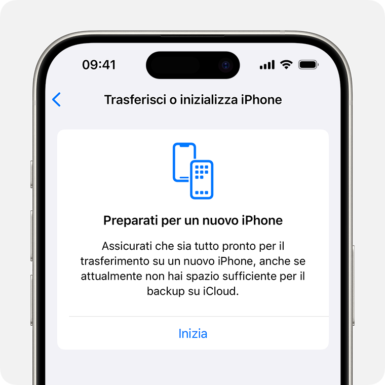 iPhone che mostra la schermata Prepara per un nuovo iPhone