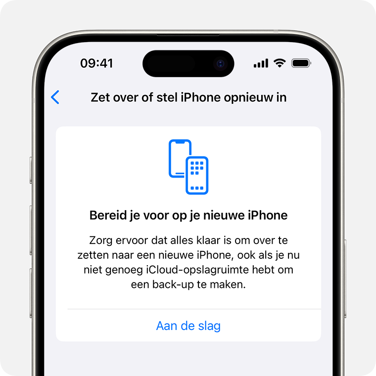 iPhone met het scherm 'Bereid je voor op je nieuwe iPhone'