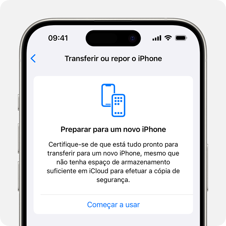 iPhone a mostrar o ecrã Preparar para um novo iPhone