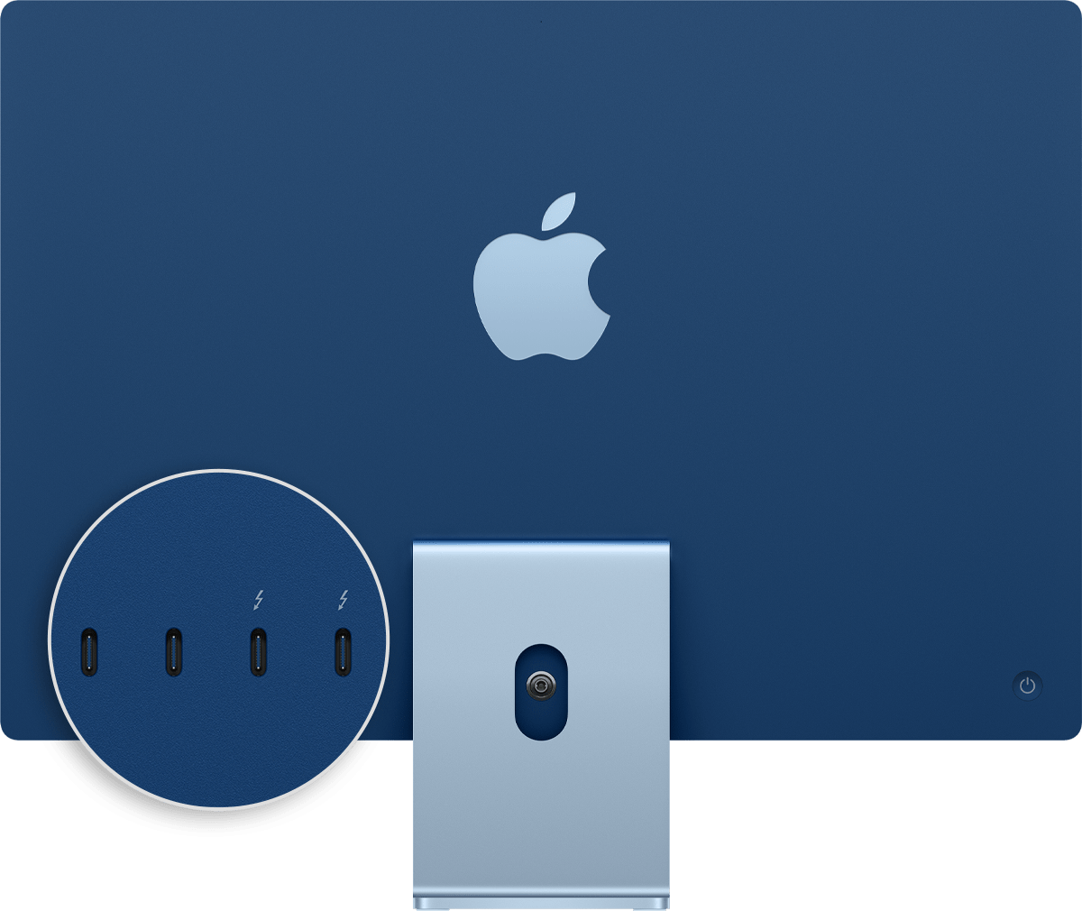 Bagsiden på 2021 iMac med portene forstørret