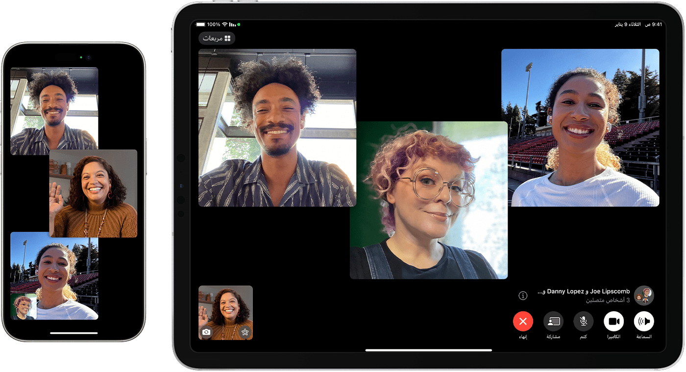 iPad وiPhone يعرضان مكالمة فيس تايم جماعية.