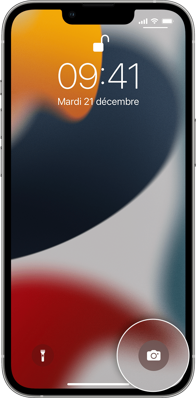 iPhone lock screen with camera icon enlarged