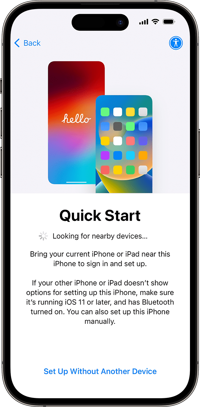 The Quick Start screen in iOS 17