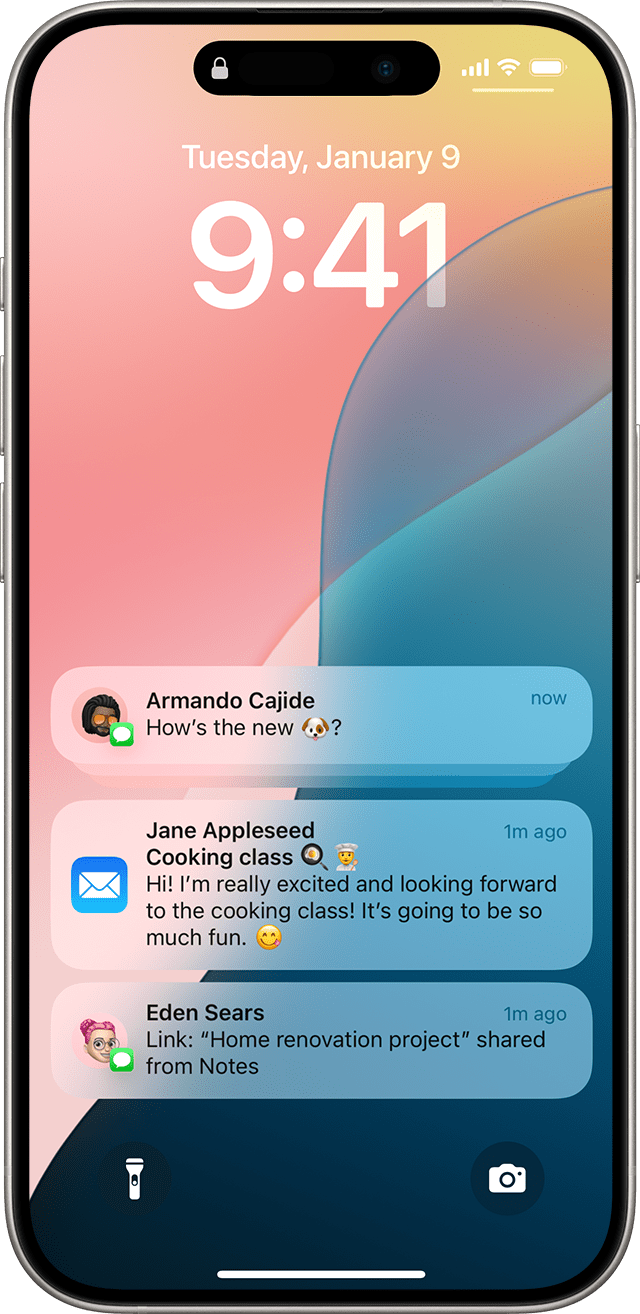 screen showing notifications on iPhone