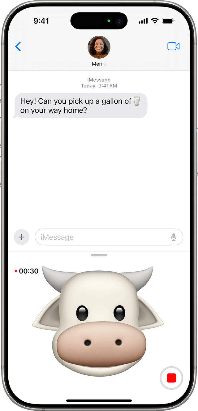 An iPhone showing how to use an animated Memoji in Messages