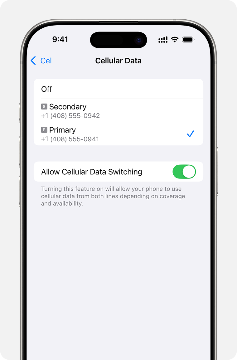 iPhone mobile data setting what number uses mobile data or turn on Allow Cellular Data Switching.