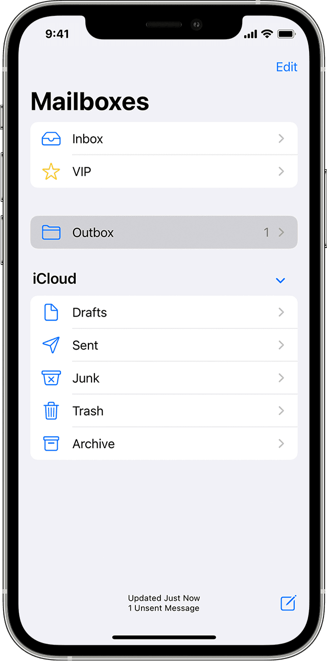 On the Mailboxes page in iOS, you can check the Outbox for unsent email messages.