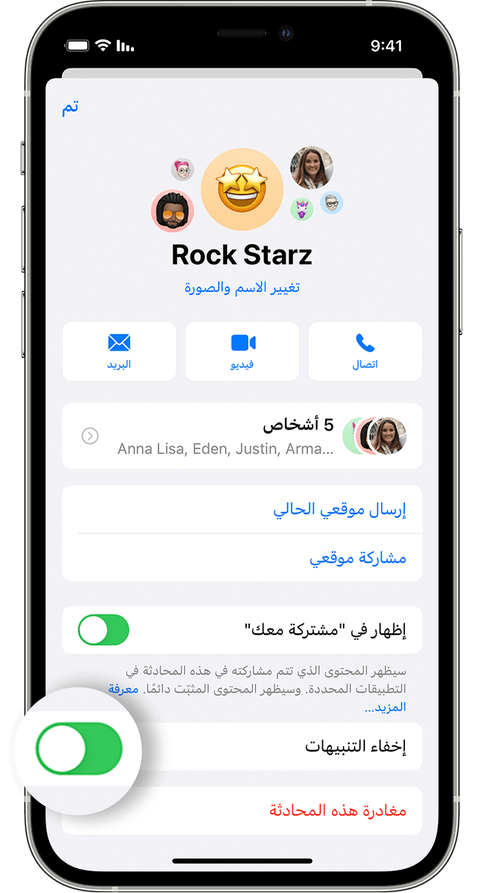 iPhone يعرض الشاشة التي تتيح تشغيل "إخفاء التنبيهات".