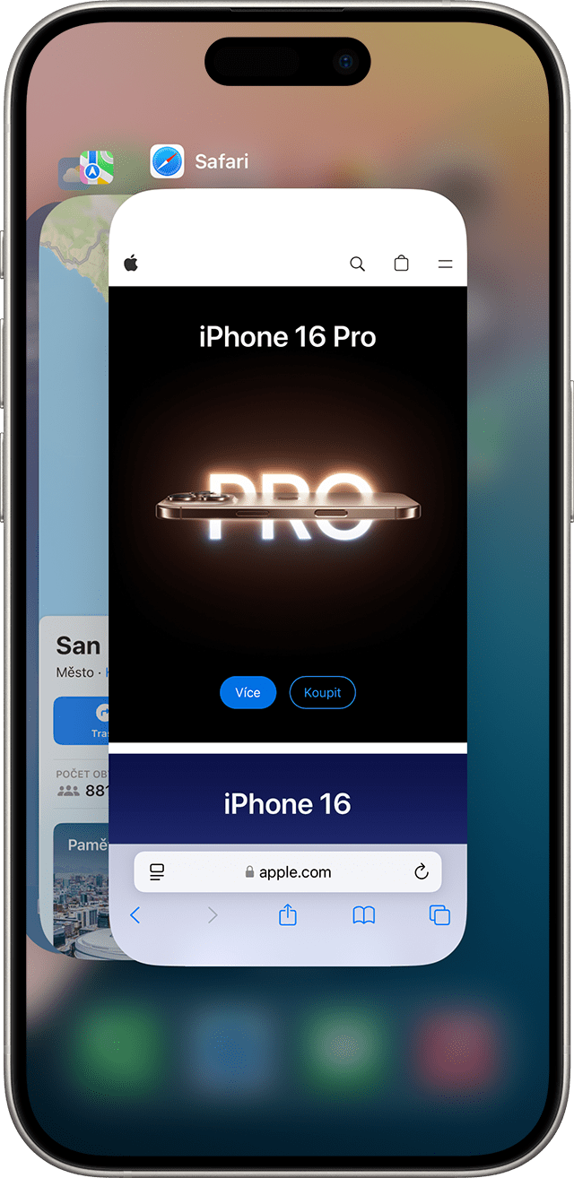 Obrazovka znázorňující multitasking na iPhonu